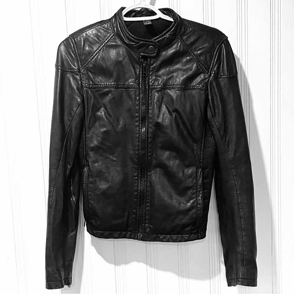 Danier Black Leather Motorcycle Bomber Jacket House of Rock